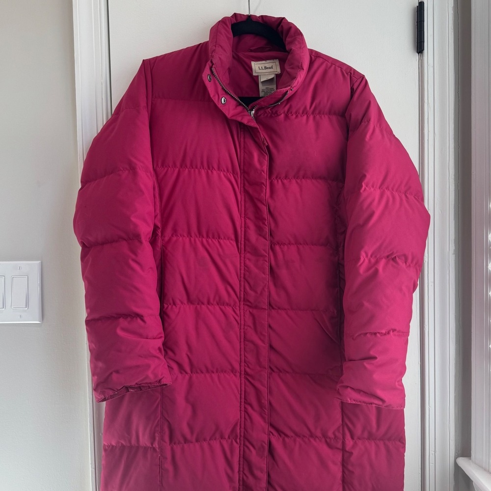 LL Bean Ultrawarm Long Puffer Coat Pink Goose Down Maxi Parka Womens Medium - Picture 2 of 11